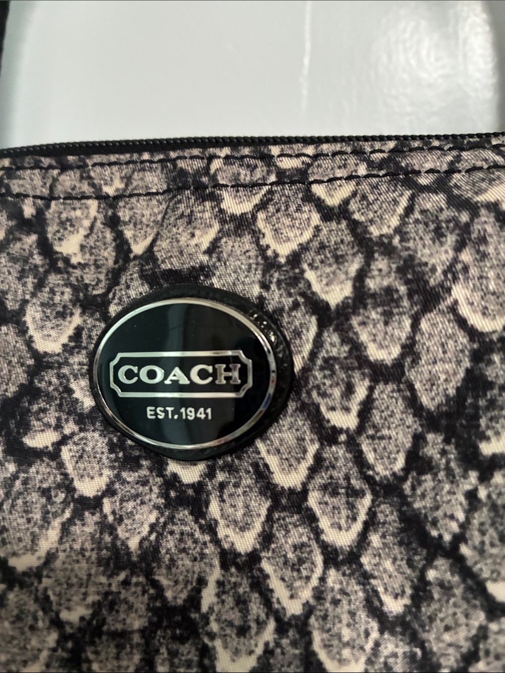 Coach Metallic Snake-Print Tote in Black and Silver Tones - Picture 2 of 4